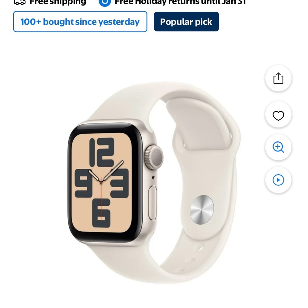 Apple Watch SE (2nd Gen) [GPS 40mm] Starlight Aluminum Case & Sport Band - S/M-